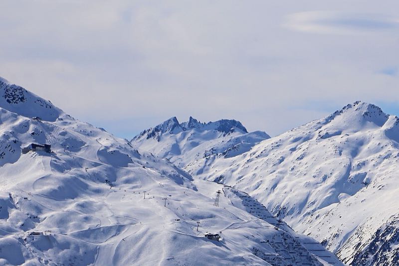 Snow-covered slopes and lift lines of the Gurschen and Gemsstock ski area above Andermatt