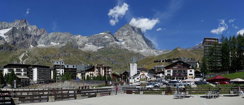 Breuil-Cervinia village square beneath the Matterhorn