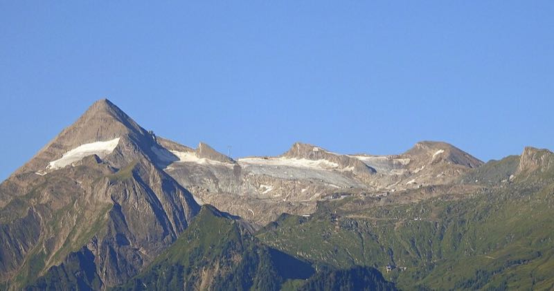 The Kitzsteinhorn massif above the Schmiedinger glacier with ski slopes on the snowfield