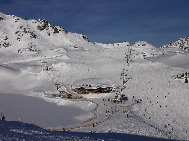 Ski slopes and lifts on the mountains at Obertauern