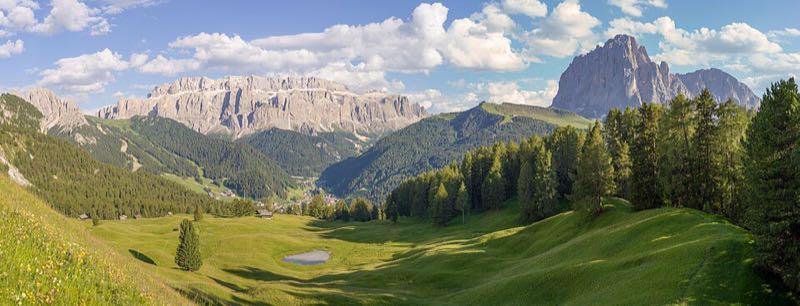 The Sella massif and the Sassolungo above Selva di Val Gardena